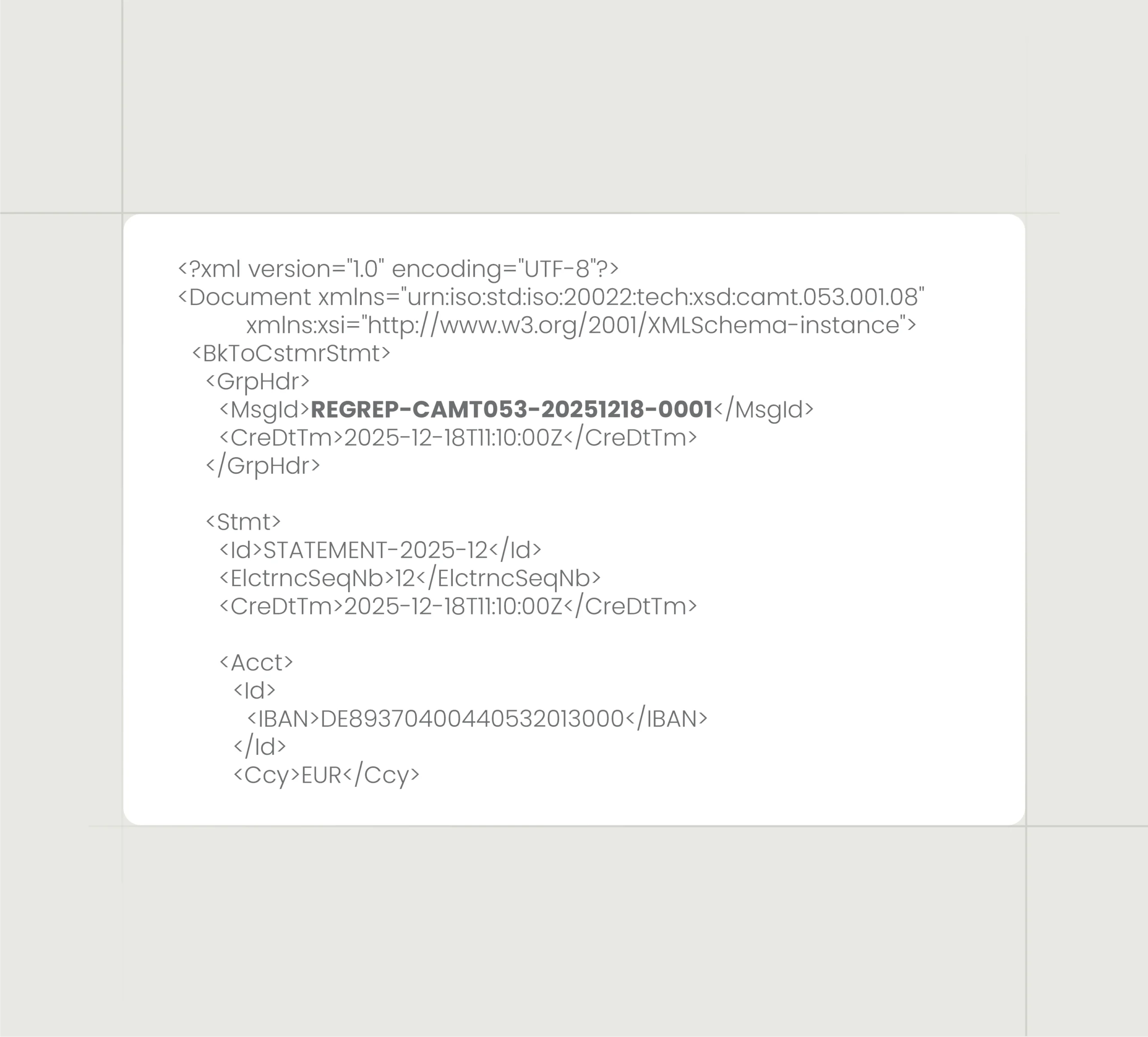 ISO 20022 XML CAMT REGREP XML
