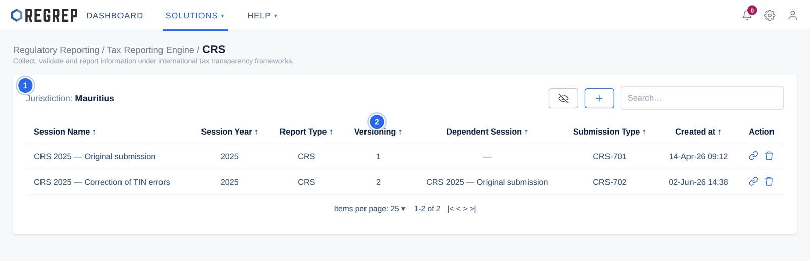 The CRS session list