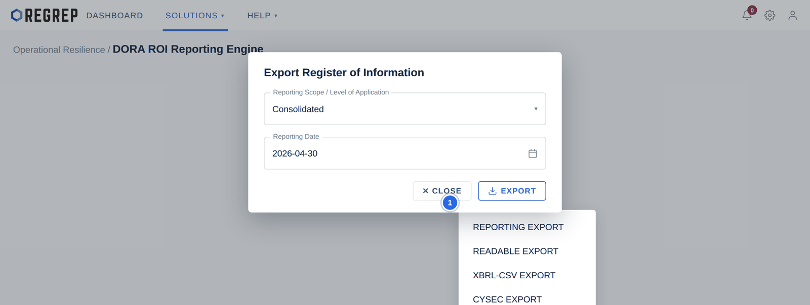 The export dialog and format options