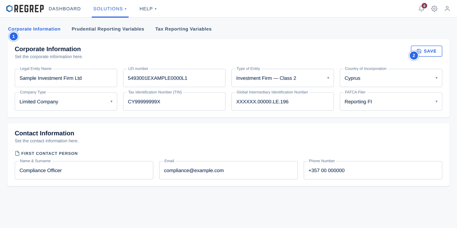 Settings → Corporate Information