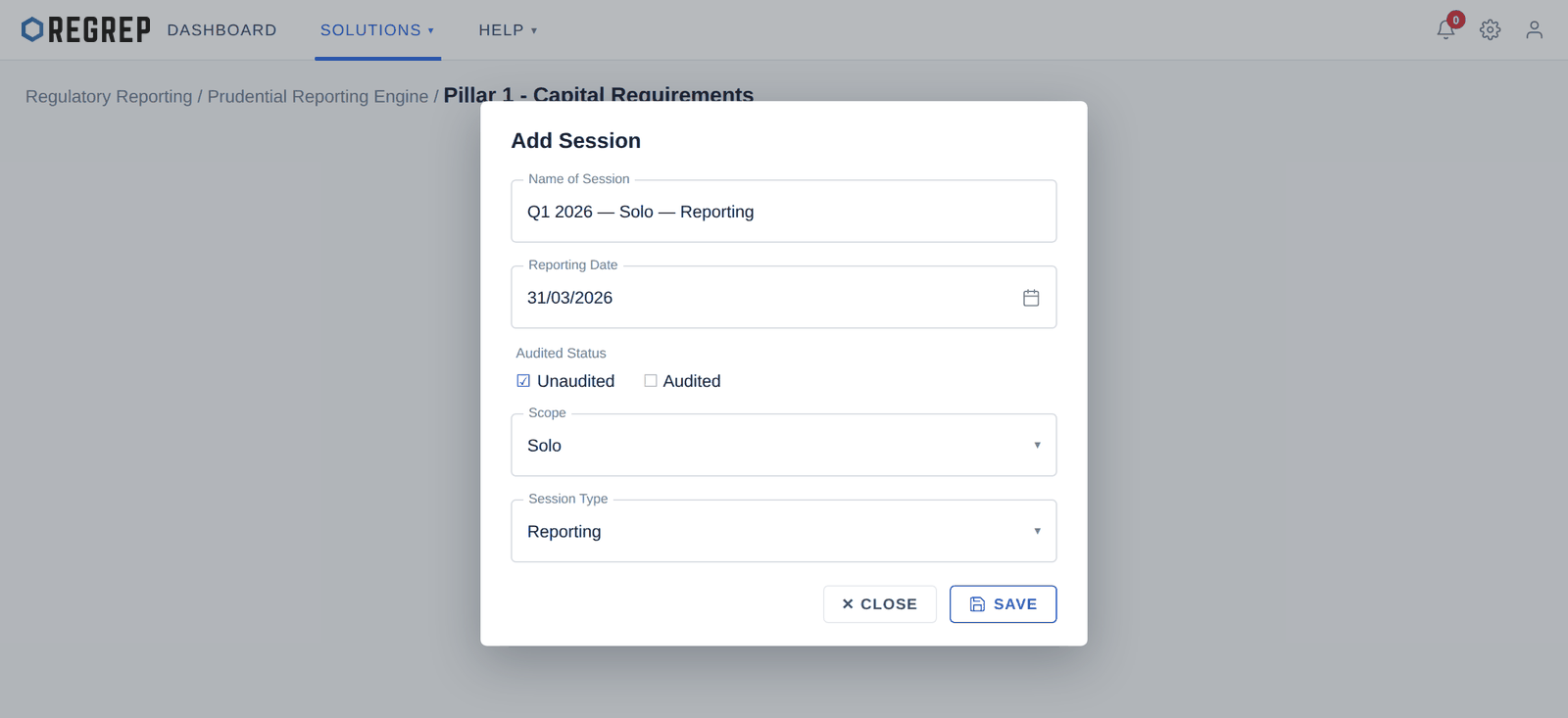 The Add Session dialog