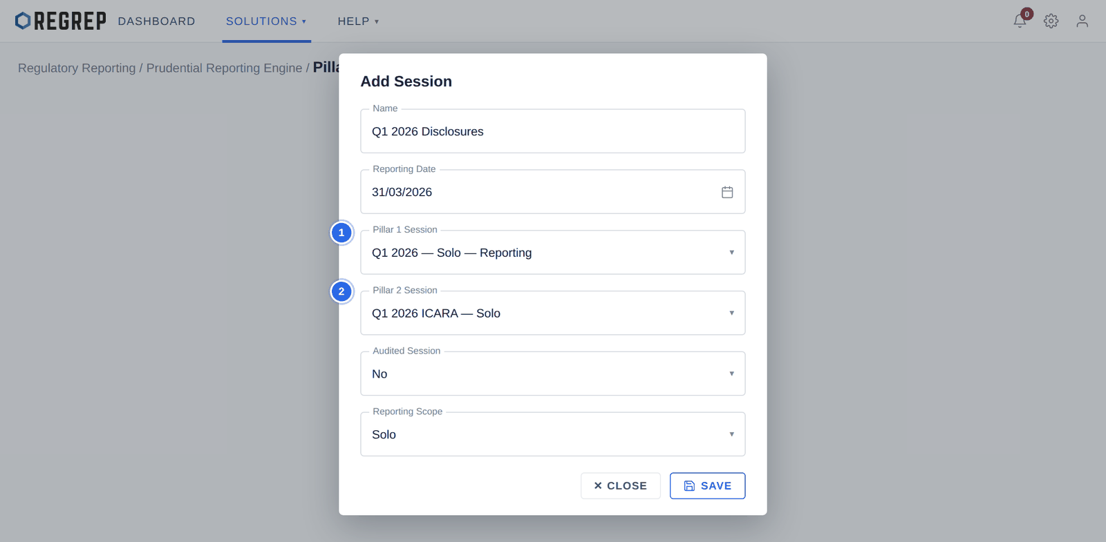 The Add Session dialog